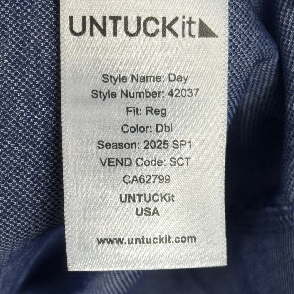 UNTUCKit Mens Day Polo Shirt Blue Heathered Pima Cotton Regular Fit 42037 L